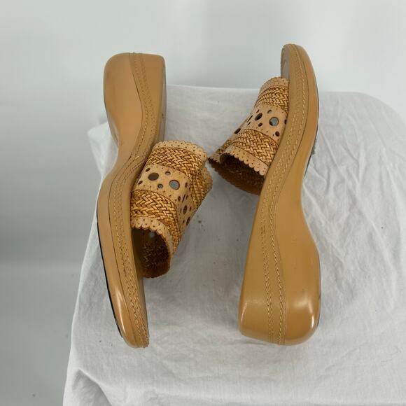 Vintage 90s y2k Women's Tan Bandolino Platform Wedge Chunky Slip On Sandals 9.5M - Picture 5 of 9